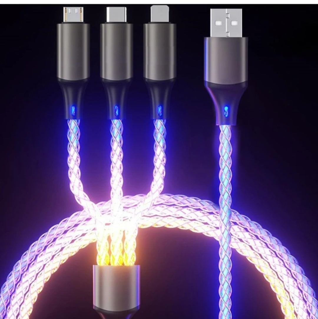 3-in-1 Multi USB Universal Flowing LED Light Up Phone Charge Cable