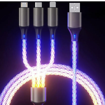 3-in-1 Multi USB Universal Flowing LED Light Up Phone Charge Cable